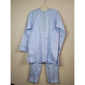 Men's Thobe Saudi Style Arabic Muslim Islamic Long Sleeves Robe Pants 2pc